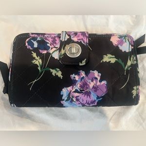 Vera Bradley turn and lock wallet “floating plum pansies”